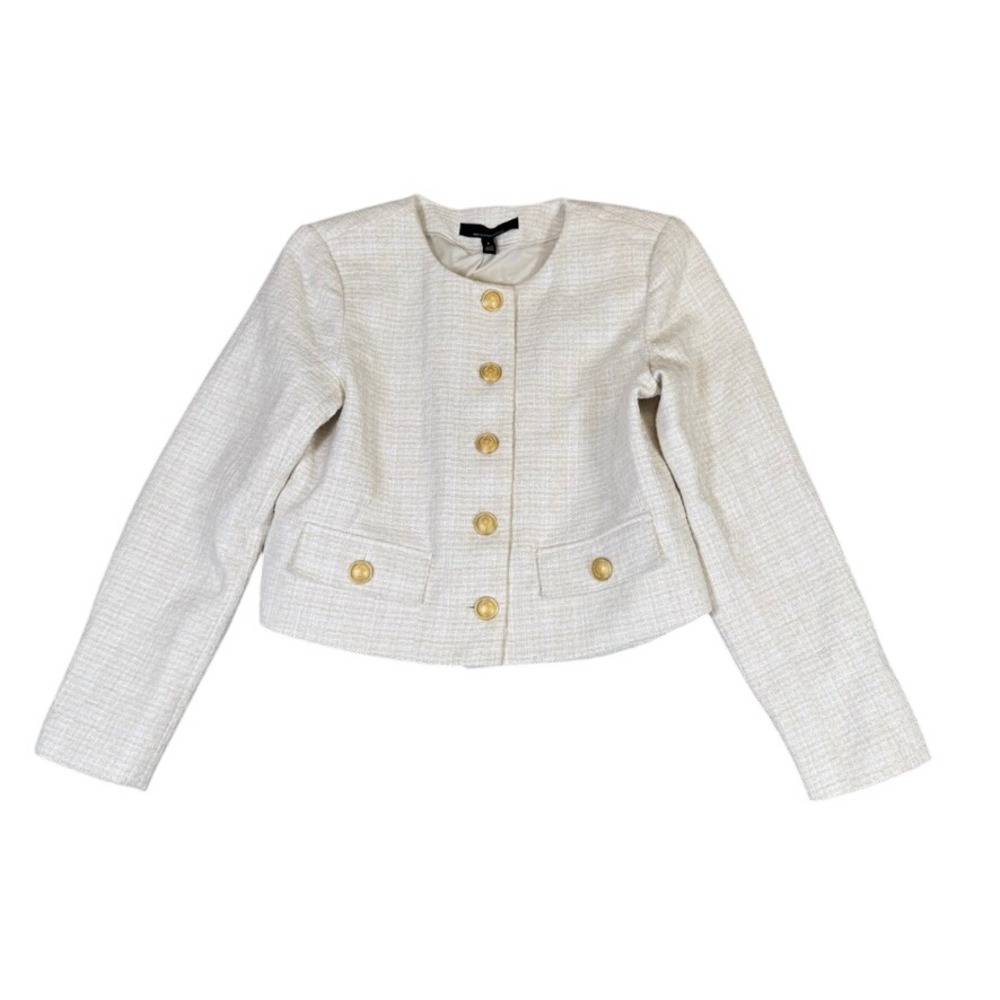 NWT White House Black Market Tweed Jacket Champagne Gold Button 6 570397453